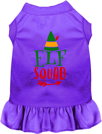 Purple Elf Squad pet dress with festive design