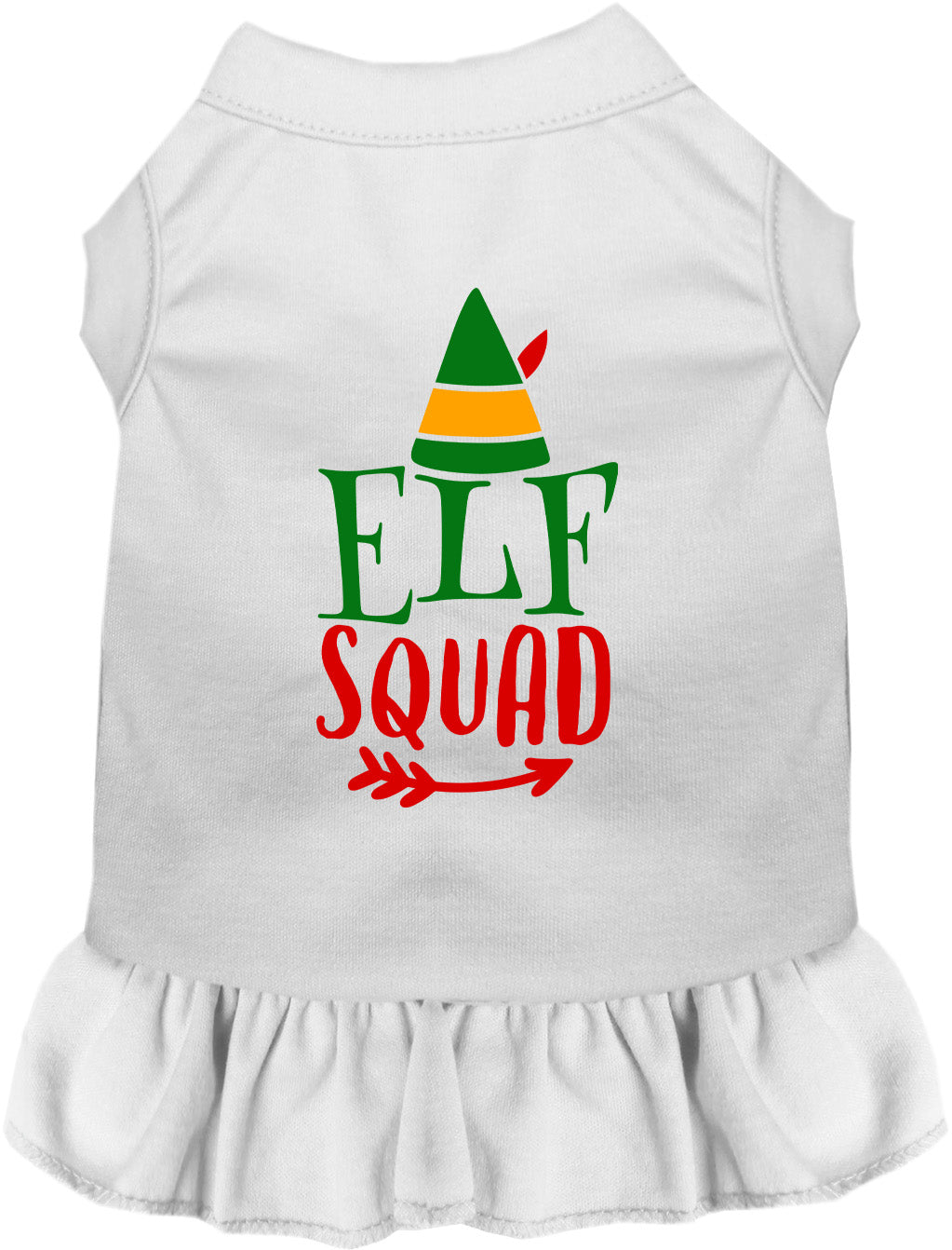 White Elf Squad pet dress with festive design