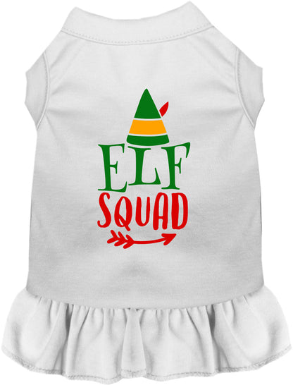 White Elf Squad pet dress with festive design