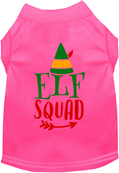 Pink Elf Squad pet shirt with festive design