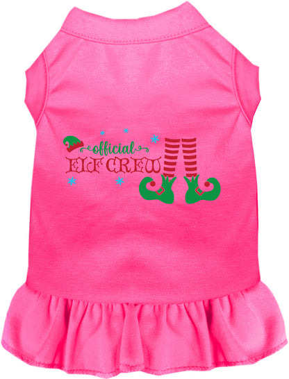 Pink Elf Crew Pet Dress with ruffled skirt
