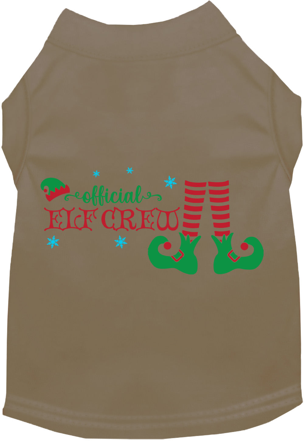 Tan Elf Crew Pet Shirt with festive design