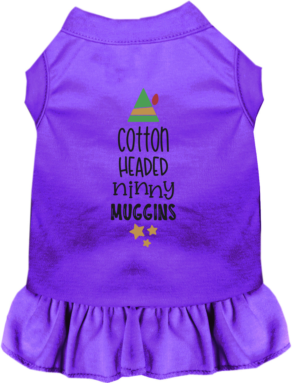 Purple Cotton Headed Ninny Muggins pet dress with ruffle skirt