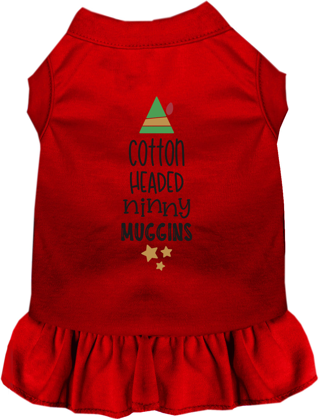 Red Cotton Headed Ninny Muggins pet dress with ruffle skirt