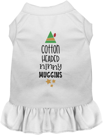 White Cotton Headed Ninny Muggins pet dress with ruffle skirt