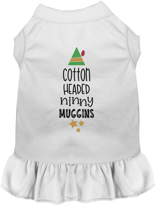 White Cotton Headed Ninny Muggins pet dress with ruffle skirt