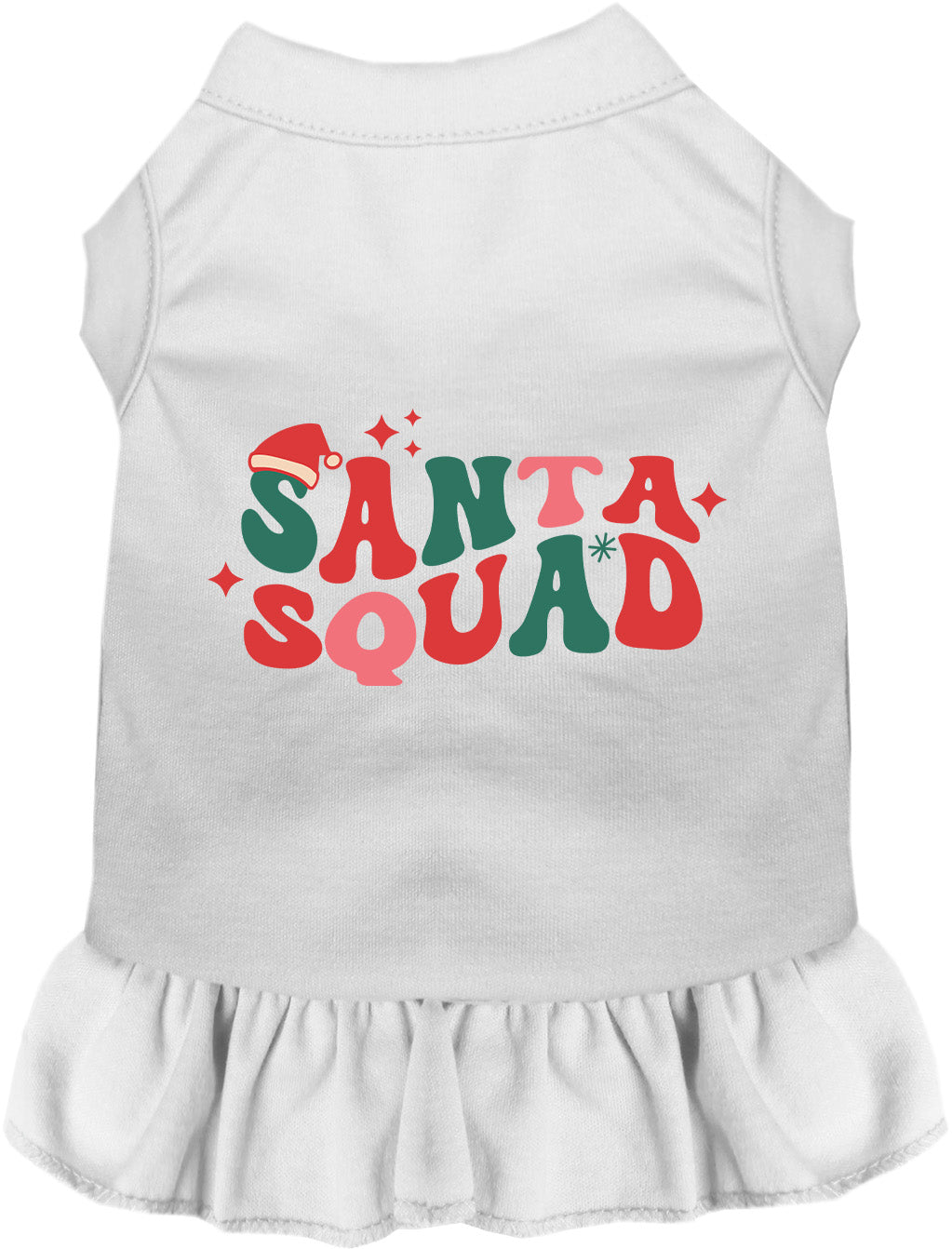 White Santa Squad pet dress with festive lettering