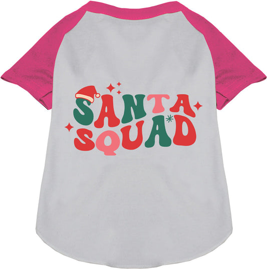 Santa Squad pet raglan shirt with pink sleeves