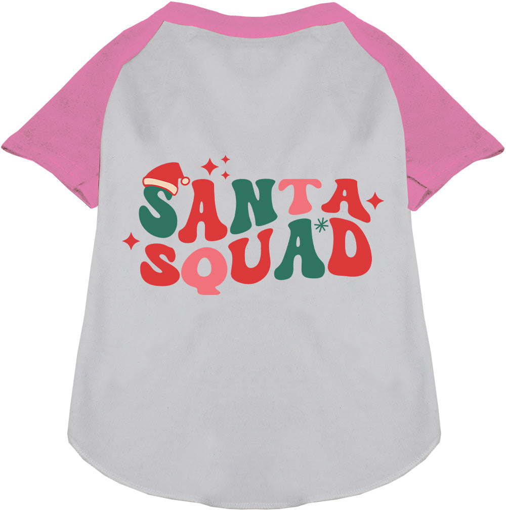 Santa Squad pet raglan shirt with light pink sleeves