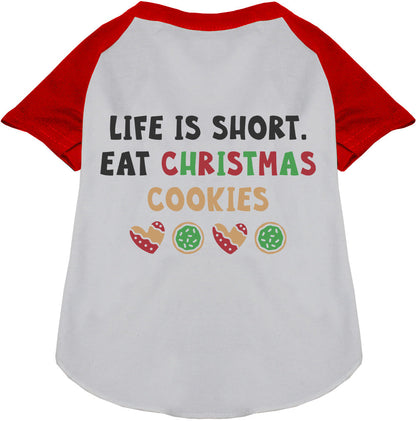 Red sleeve Eat Christmas Cookies pet raglan shirt
