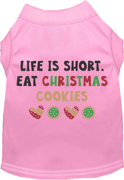 Light pink pet shirt with 'Eat Christmas Cookies' design