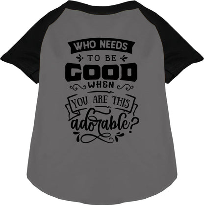 Black sleeve pet raglan shirt with 'Who Needs to be Good?'