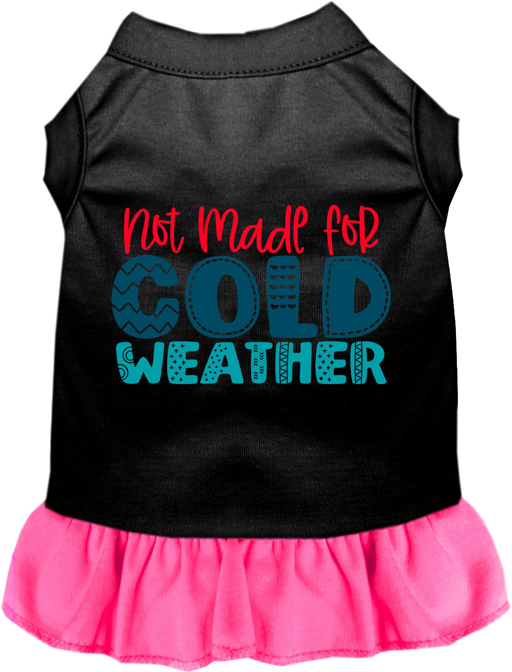 Black pet dress with pink skirt, 'Not Made for Cold Weather'