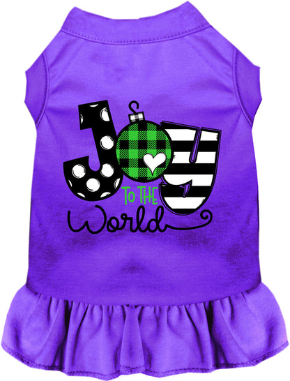 Purple Joy to the World pet dress with ruffled skirt