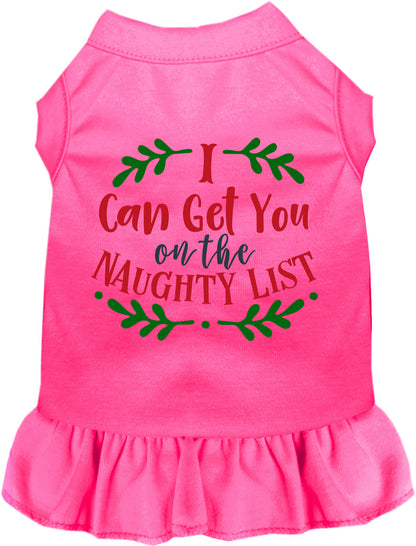 Pink pet dress with 'I Can Get You on the Naughty List' print
