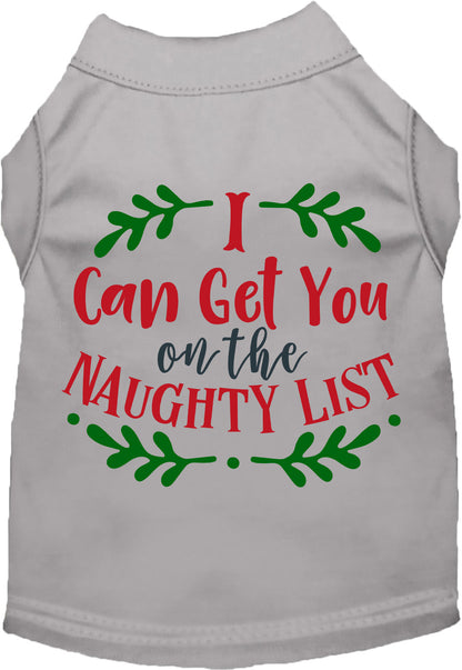 Gray Christmas pet shirt with naughty list design
