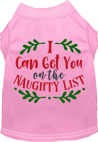 Pink Christmas pet shirt with naughty list design