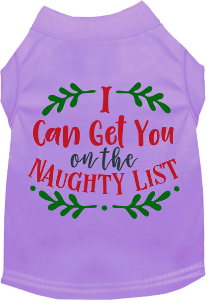 Lavender Christmas pet shirt with naughty list design