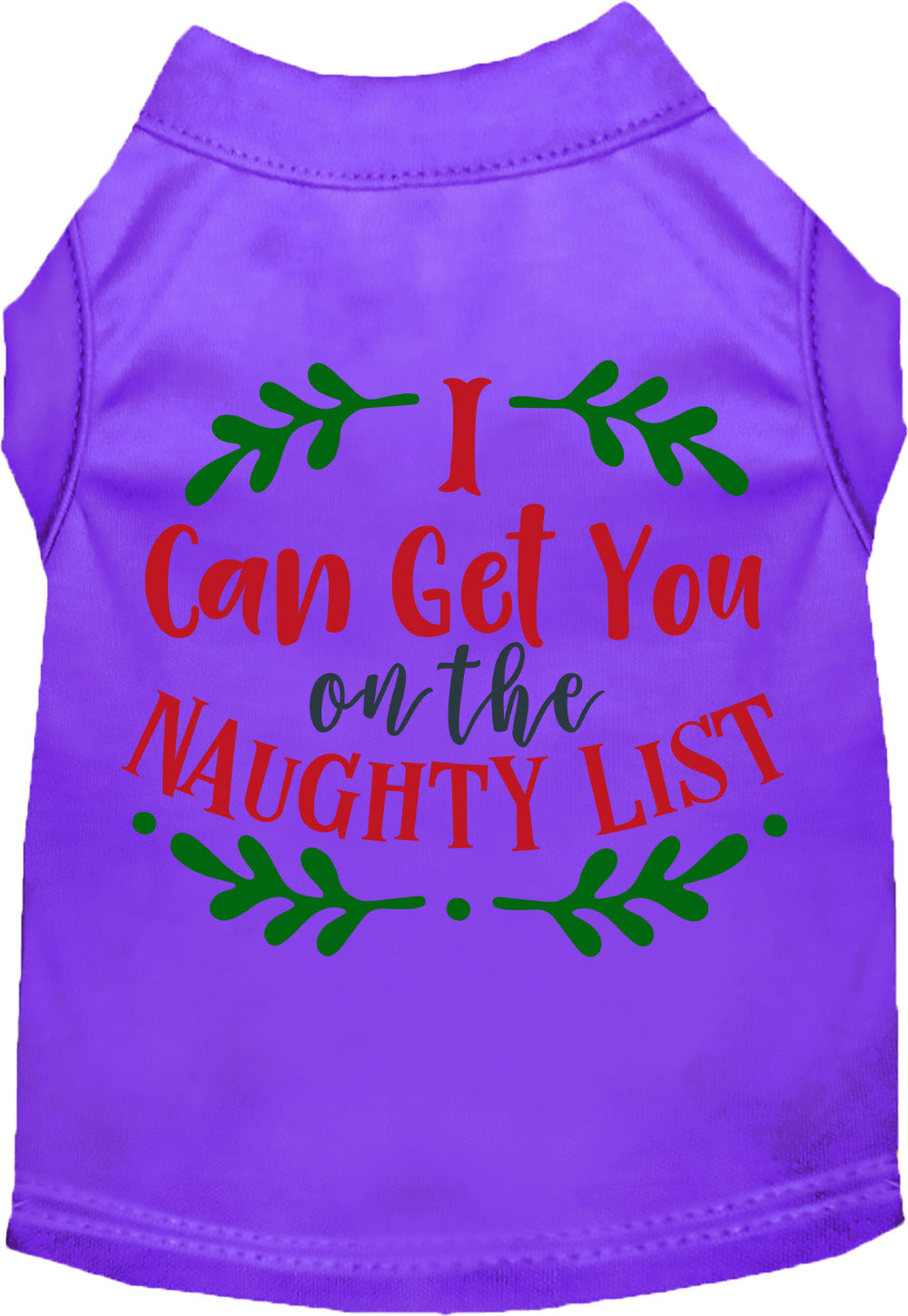 Purple Christmas pet shirt with naughty list design