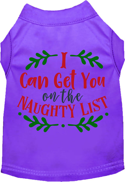 Purple Christmas pet shirt with naughty list design