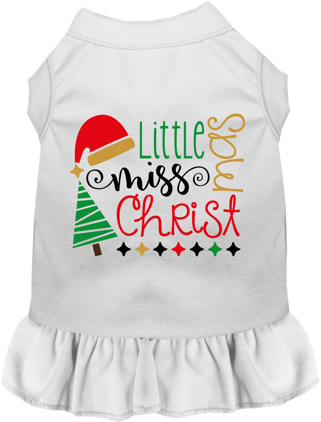 White Little Miss Christmas pet dress with festive design