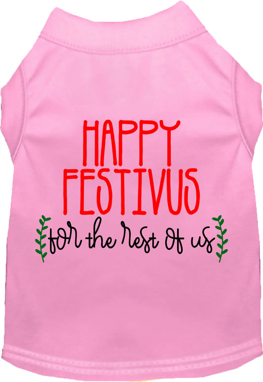 Light pink Happy Festivus pet shirt with festive design