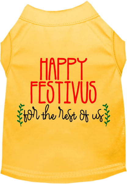 Yellow Happy Festivus pet shirt with festive design