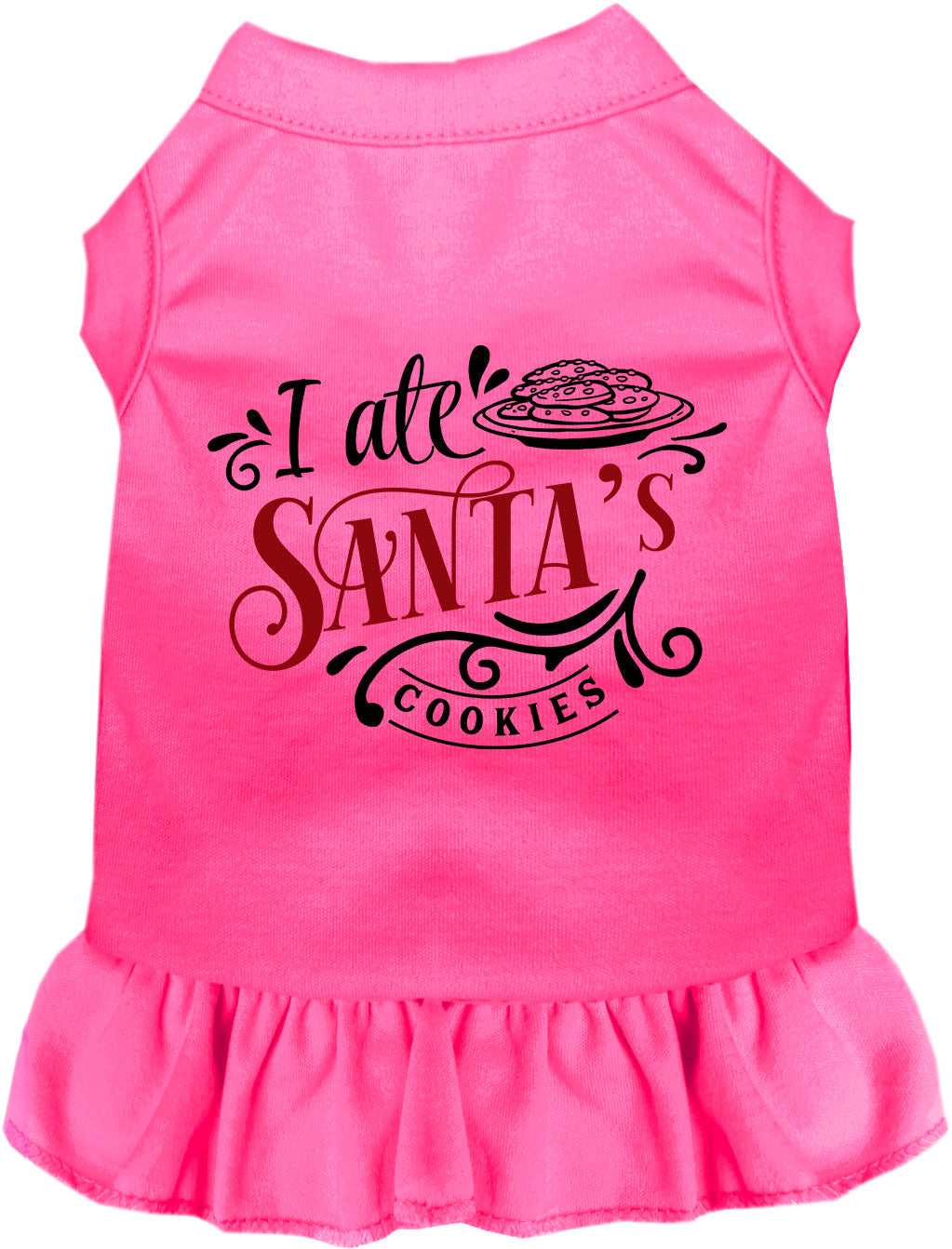 Hot pink pet dress with 'I Ate Santa's Cookies' design