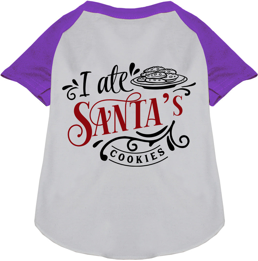 Purple-sleeved pet shirt 'I Ate Santa's Cookies'