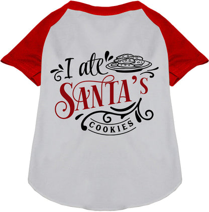 Red-sleeved pet shirt 'I Ate Santa's Cookies'