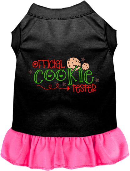 Black and pink Official Cookie Tester pet dress with ruffled skirt