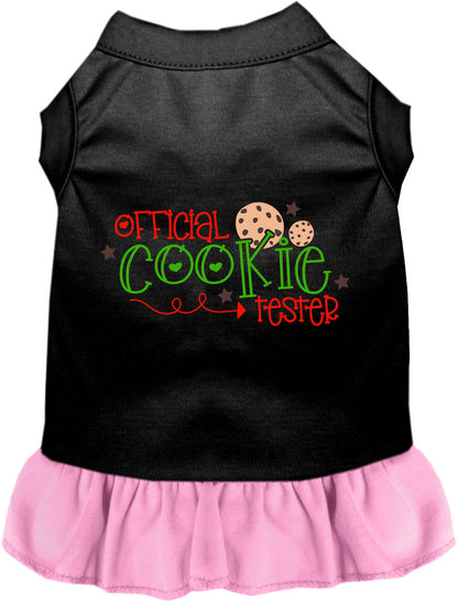 Black and light pink Official Cookie Tester pet dress with ruffled skirt