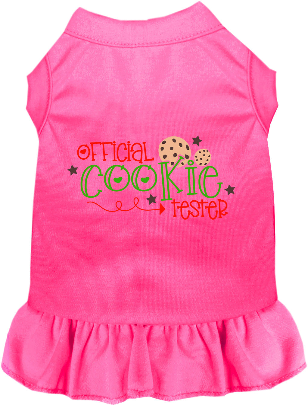 Pink Official Cookie Tester pet dress with ruffled skirt
