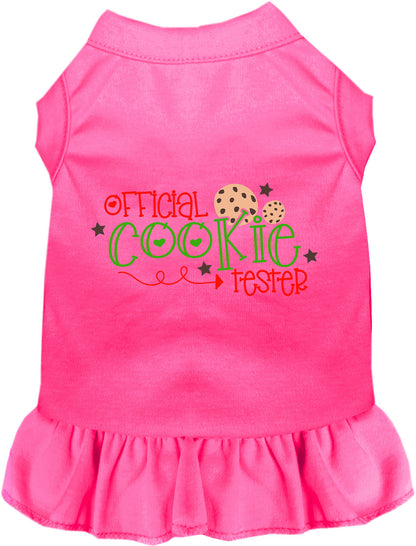 Pink Official Cookie Tester pet dress with ruffled skirt