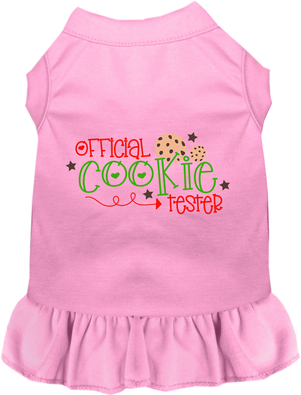 Light pink Official Cookie Tester pet dress with ruffled skirt
