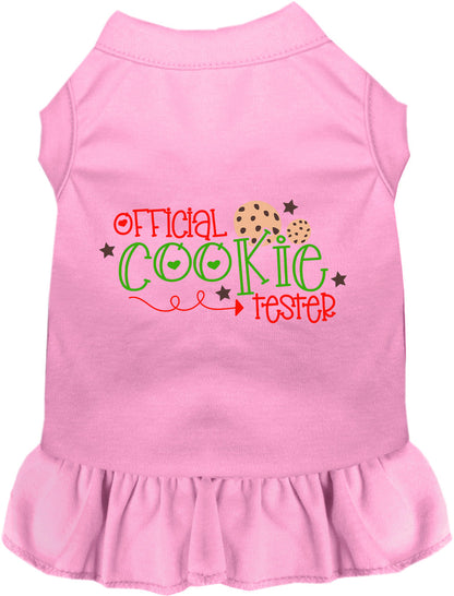Light pink Official Cookie Tester pet dress with ruffled skirt