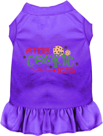 Purple Official Cookie Tester pet dress with ruffled skirt