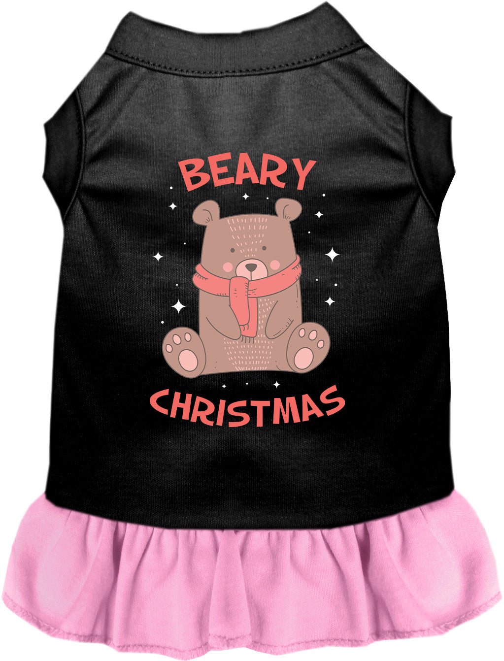 Black and light pink Beary Christmas pet dress with bear design