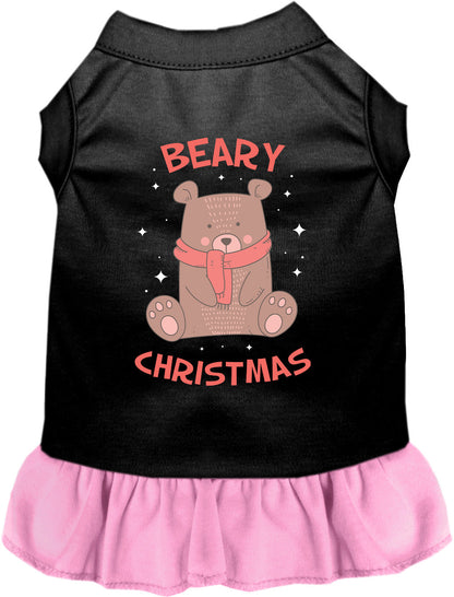 Black and light pink Beary Christmas pet dress with bear design