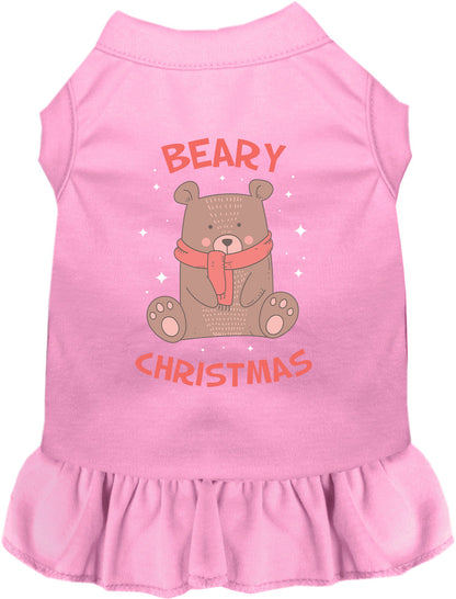 Pink Beary Christmas pet dress with bear design
