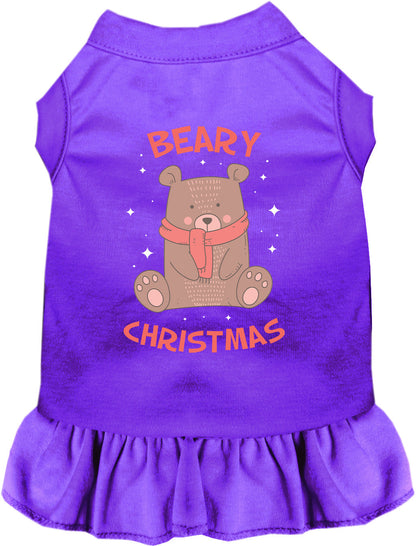 Purple Beary Christmas pet dress with bear design