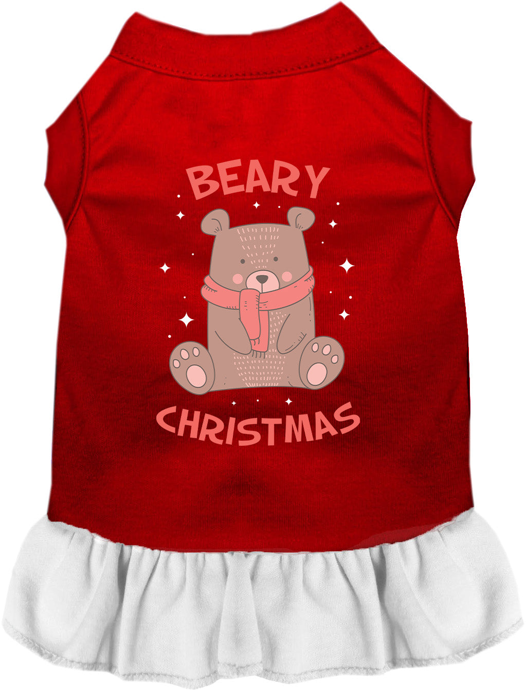 Red and white Beary Christmas pet dress with bear design