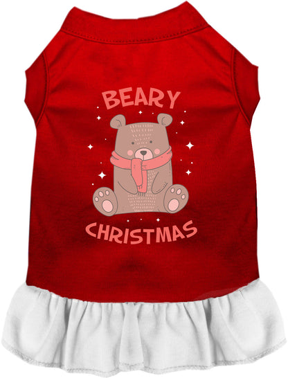 Red and white Beary Christmas pet dress with bear design