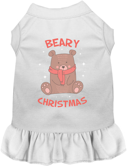 White Beary Christmas pet dress with bear design