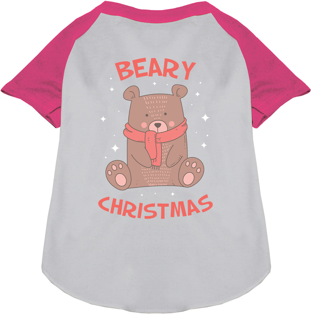Pink Beary Christmas pet raglan shirt with bear design