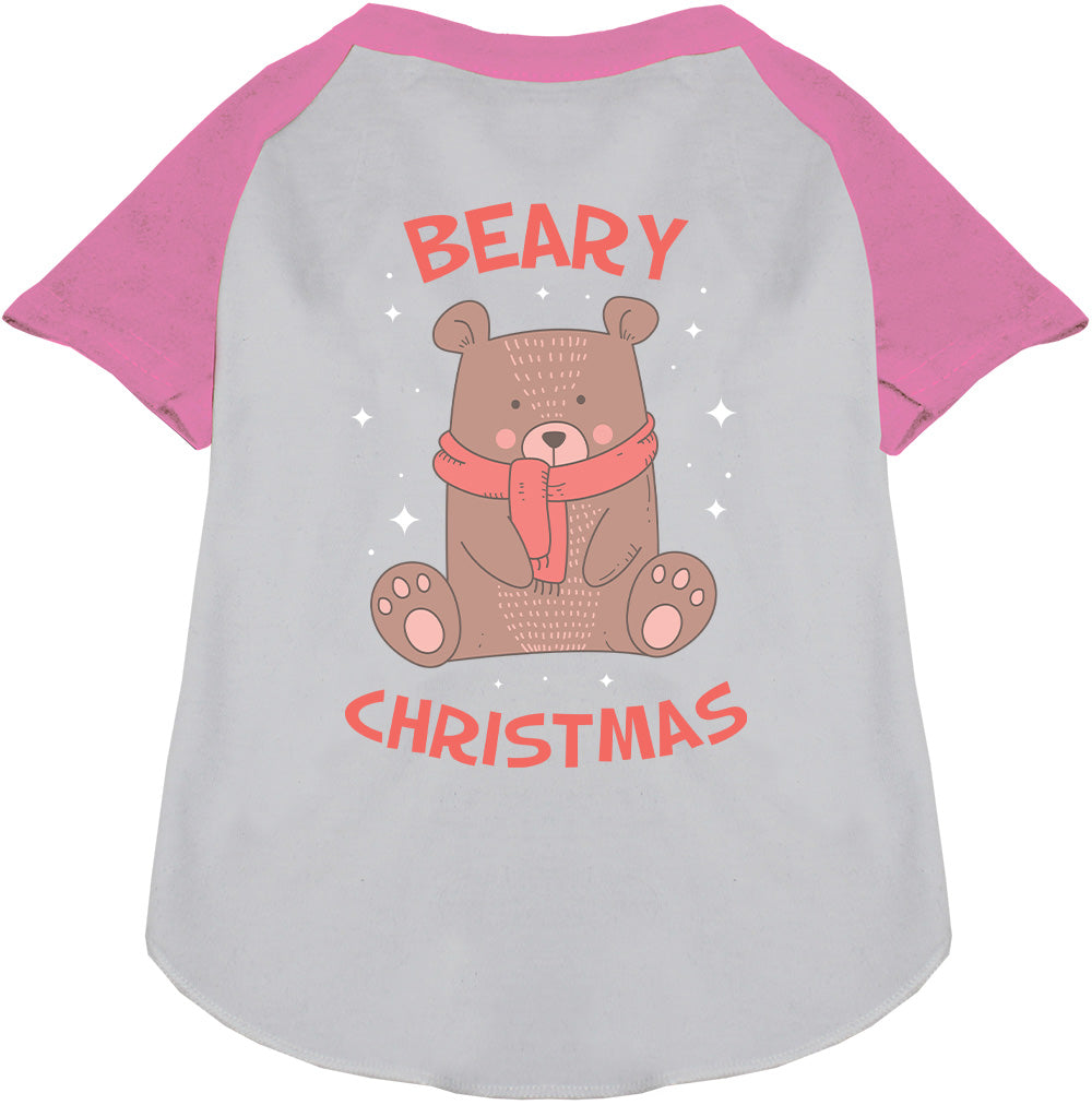 Light pink Beary Christmas pet raglan shirt with bear design
