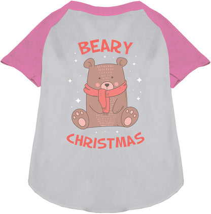 Light pink Beary Christmas pet raglan shirt with bear design