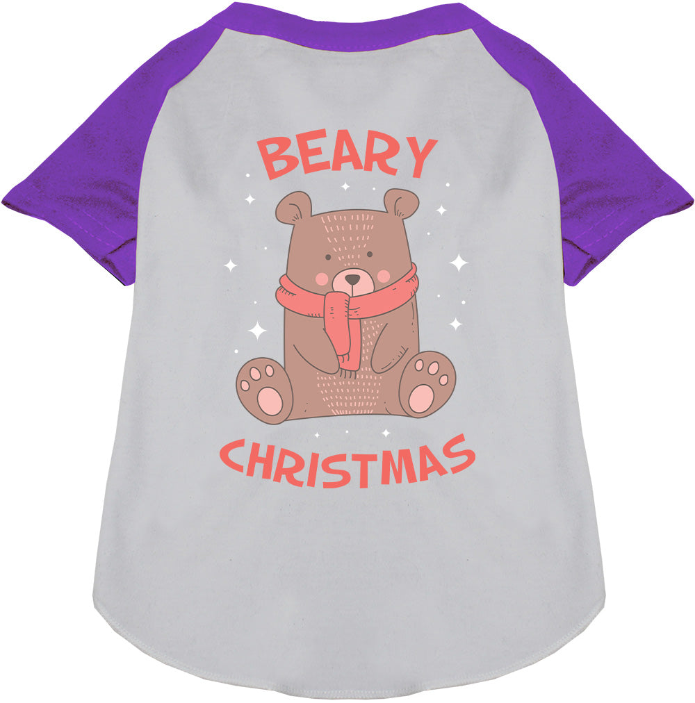 Purple Beary Christmas pet raglan shirt with bear design