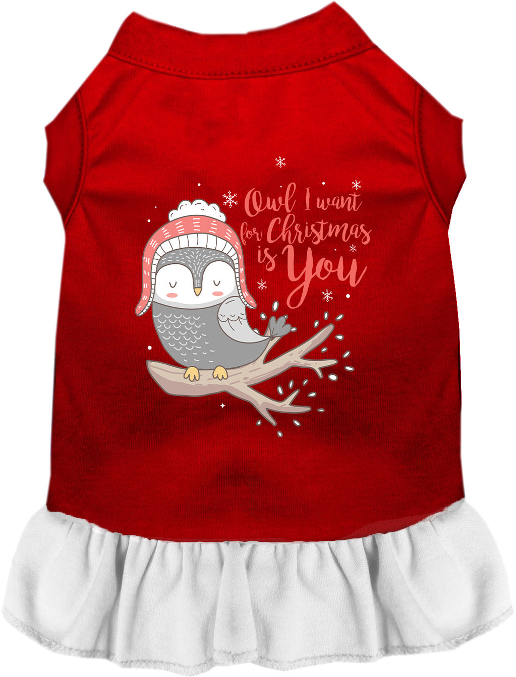 Red pet dress with white skirt and owl design