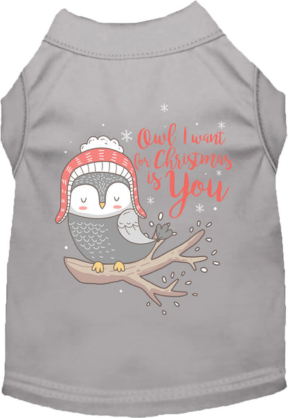 Gray pet shirt with owl Christmas design